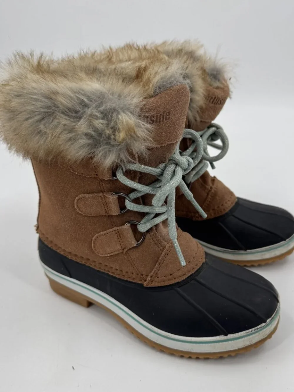 Northside Winter‎ Duck Boots Kids Size 13 Brown Black Waterproof Faux Fur Suede